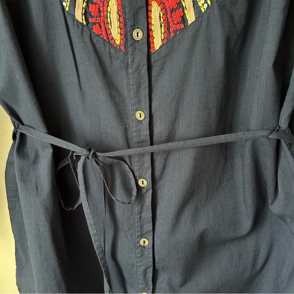 Anthropologie Hei Hei Agonda Blue Embroidered Tunic Blouse Button Front Belt -10 - Picture 7 of 12